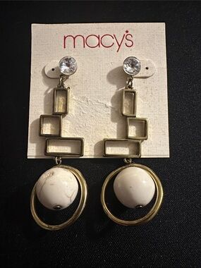Macy's Gold-Tone Drop Earrings with White Bead and Crystal Studs
#60